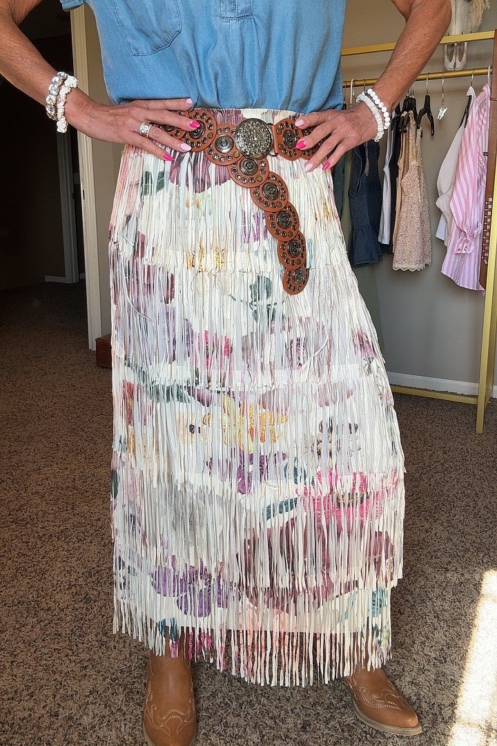 Dancing Queen Purple Flower Fringe Skirt