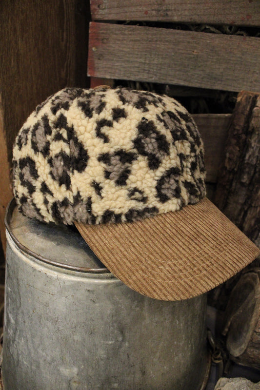 Animal Print And Corduroy Hat