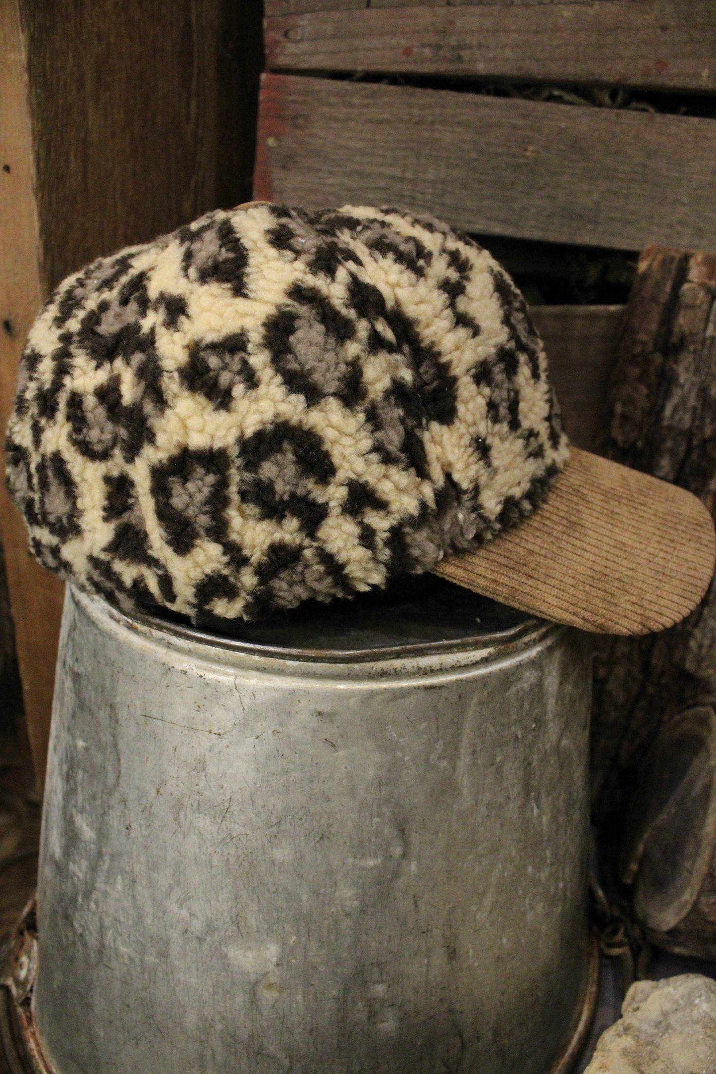 Animal Print And Corduroy Hat