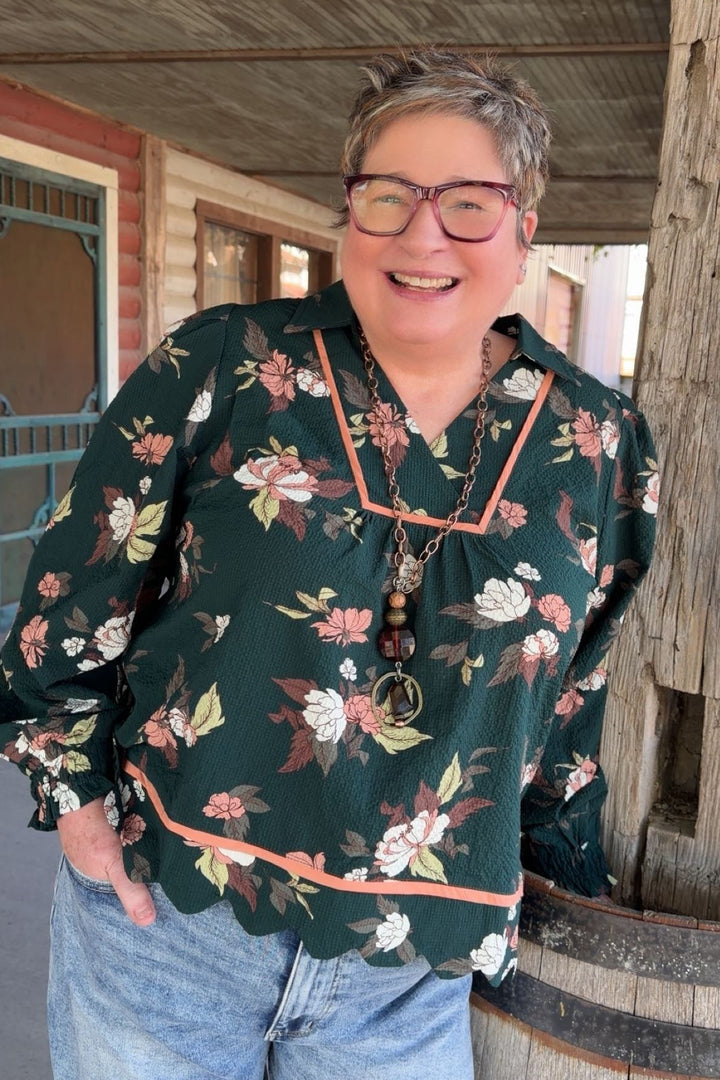 Deep Lagoon Floral Blouse