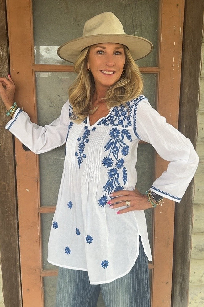 Artisanal Indigo Blossom Cotton Tunic