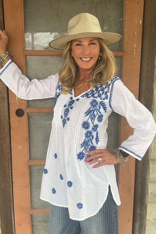 Artisanal Indigo Blossom Cotton Tunic