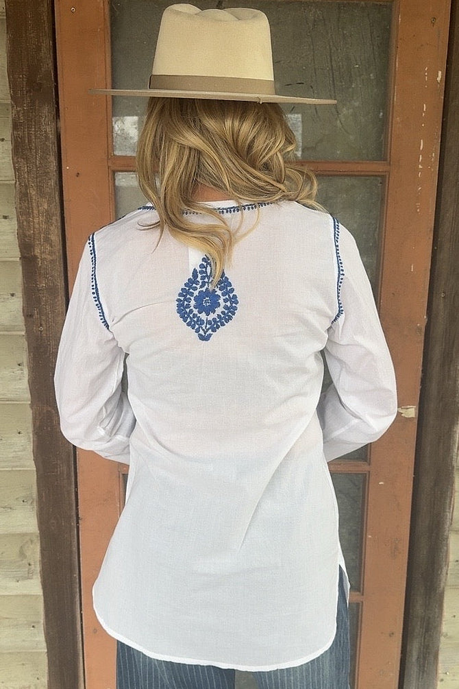 Artisanal Indigo Blossom Cotton Tunic