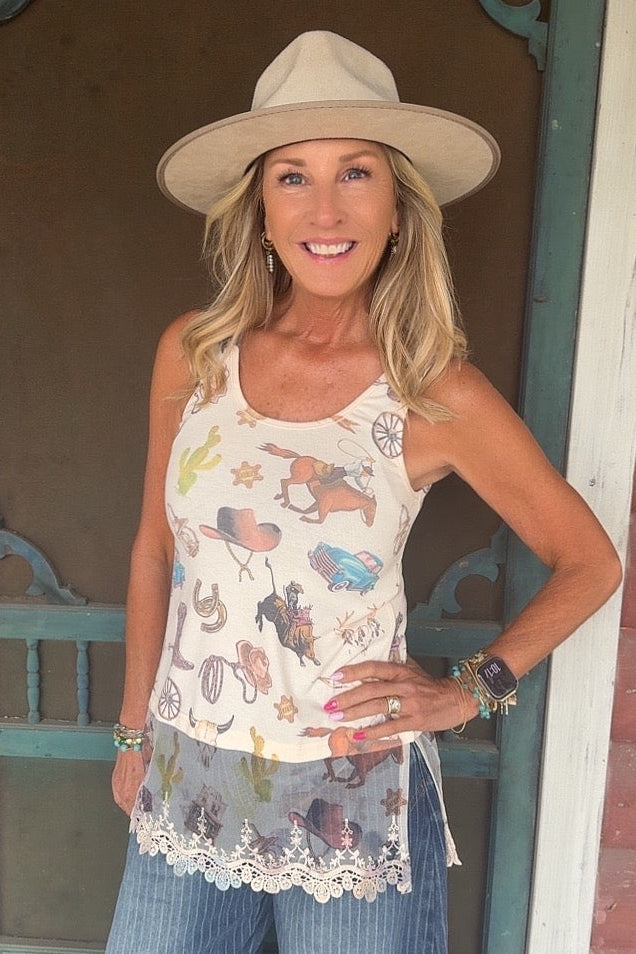 Wild West Beige Lace Tank