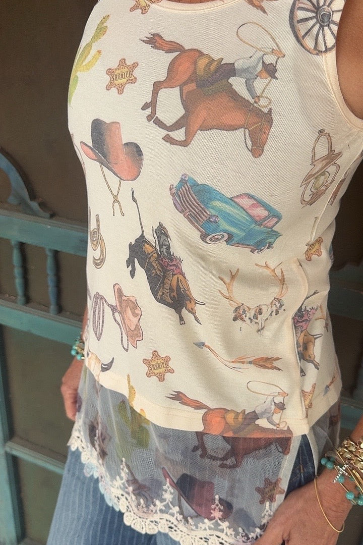 Wild West Beige Lace Tank
