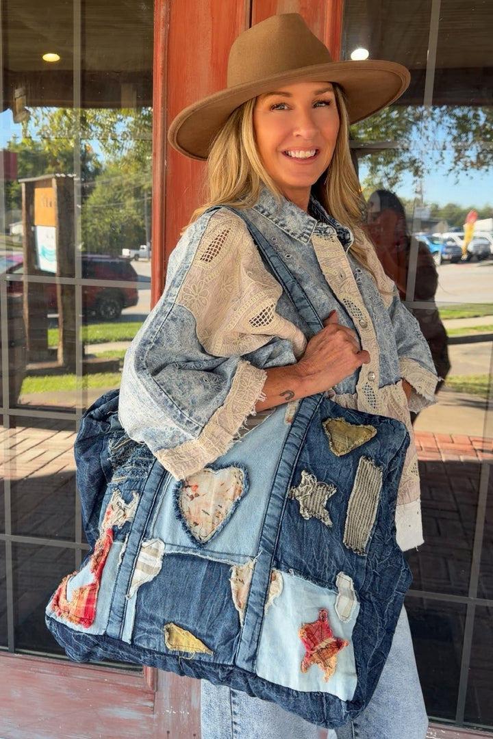 Patched In Love Denim Tote