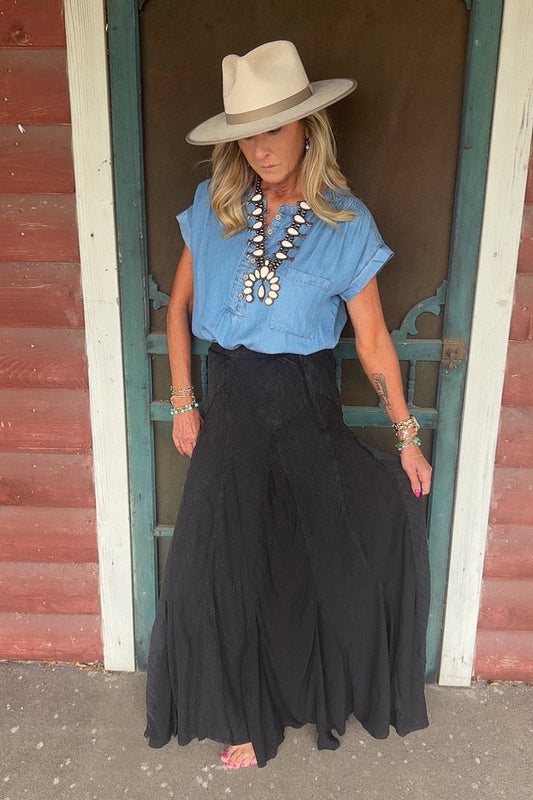 Folk Song Charcoal Cotton Skirt