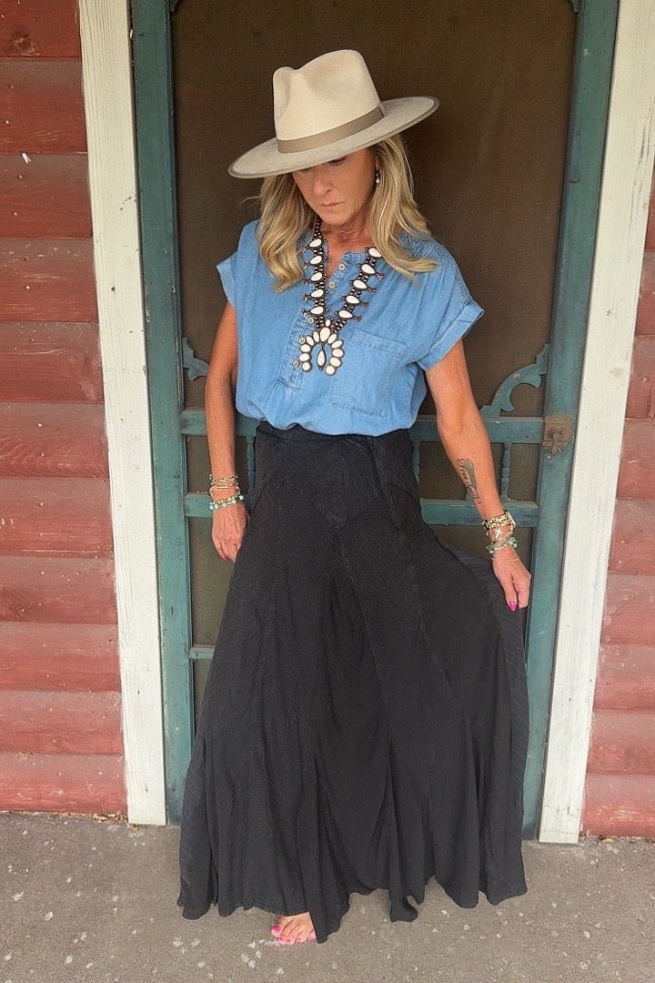 Folk Song Charcoal Cotton Skirt