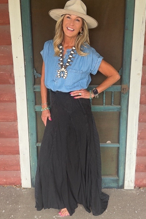 Folk Song Charcoal Cotton Skirt