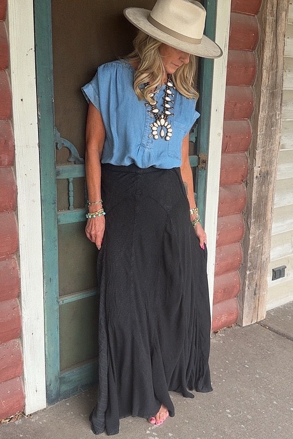 Folk Song Charcoal Cotton Skirt