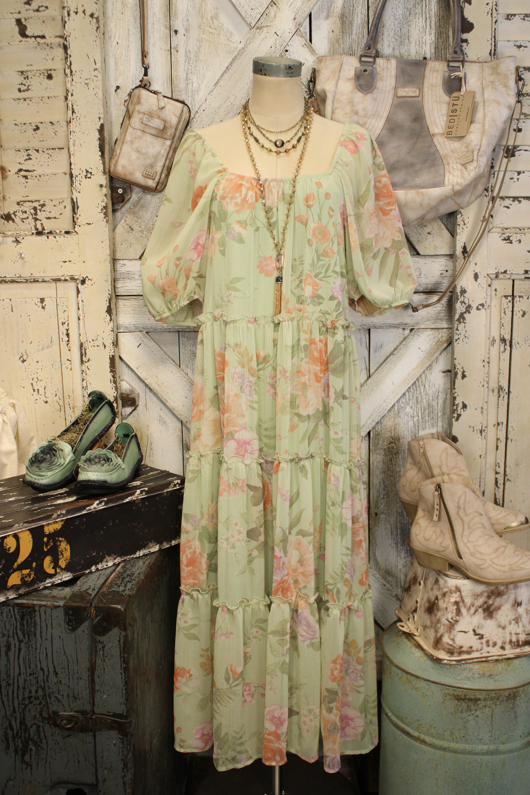 Whispering Wildflower Sage Maxi Dress