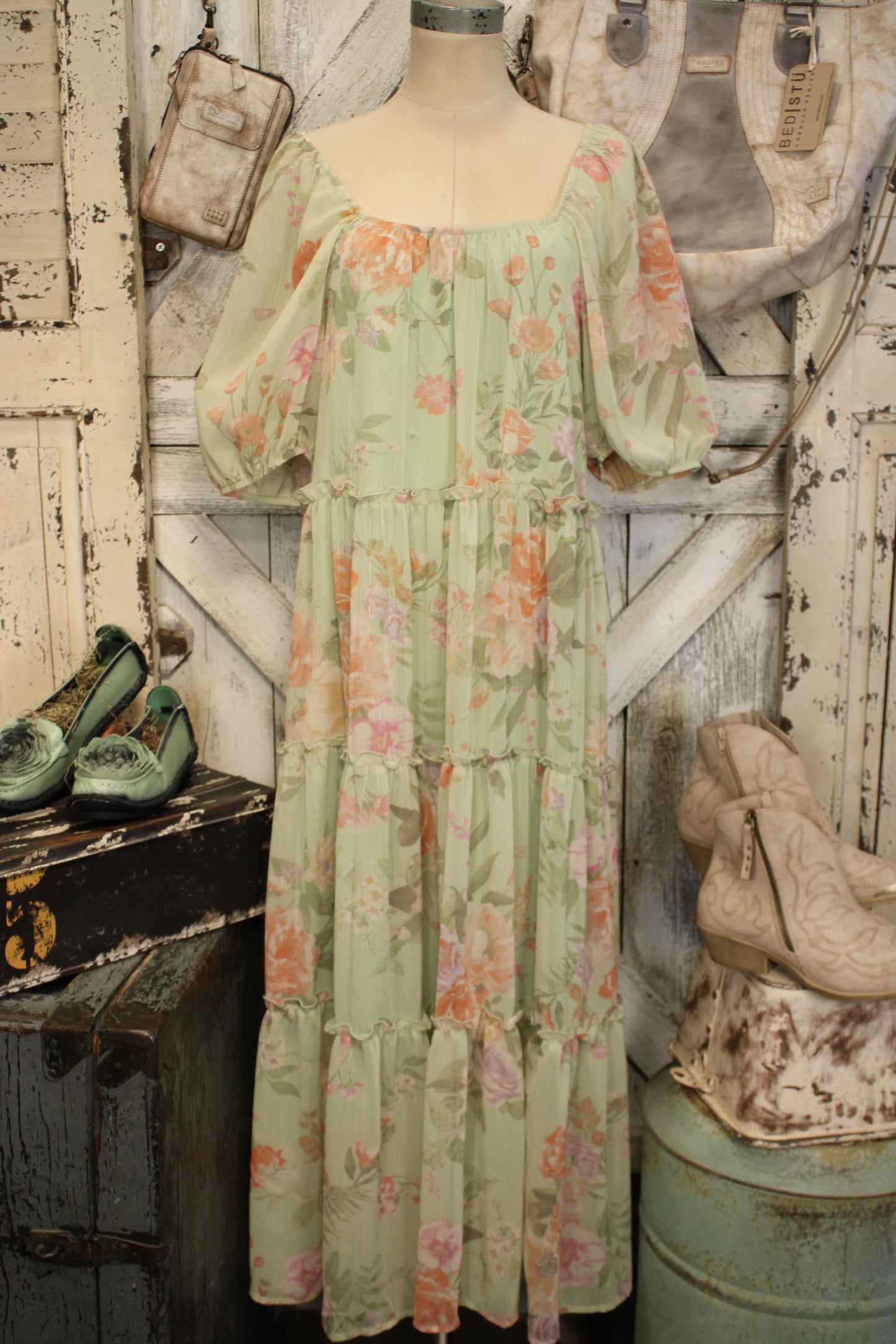 Whispering Wildflower Sage Maxi Dress