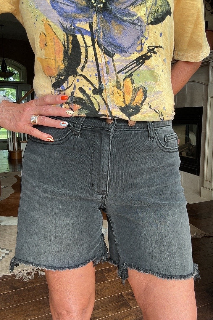 Midnight Muse Frayed Denim Shorts