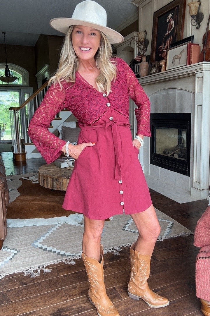 Vintage Merlot Lace Dress