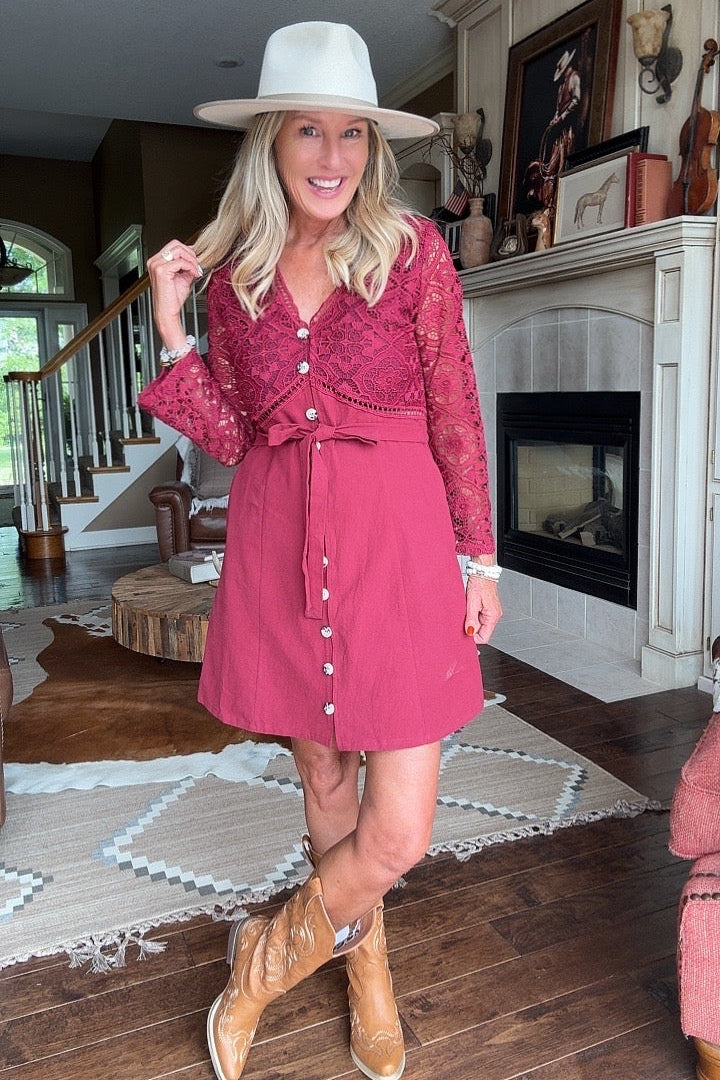 Vintage Merlot Lace Dress