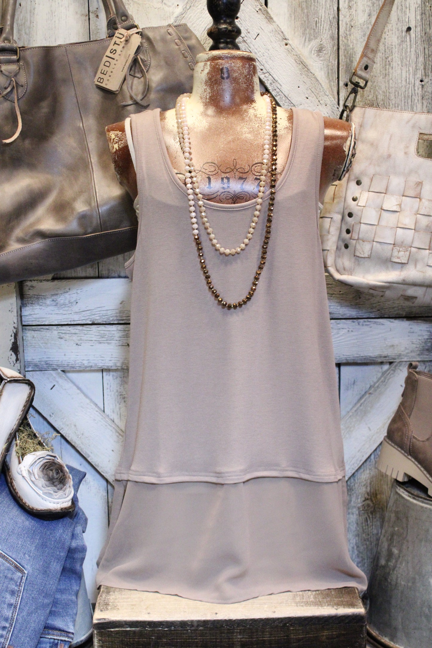 Are You Sheerious Taupe Tank