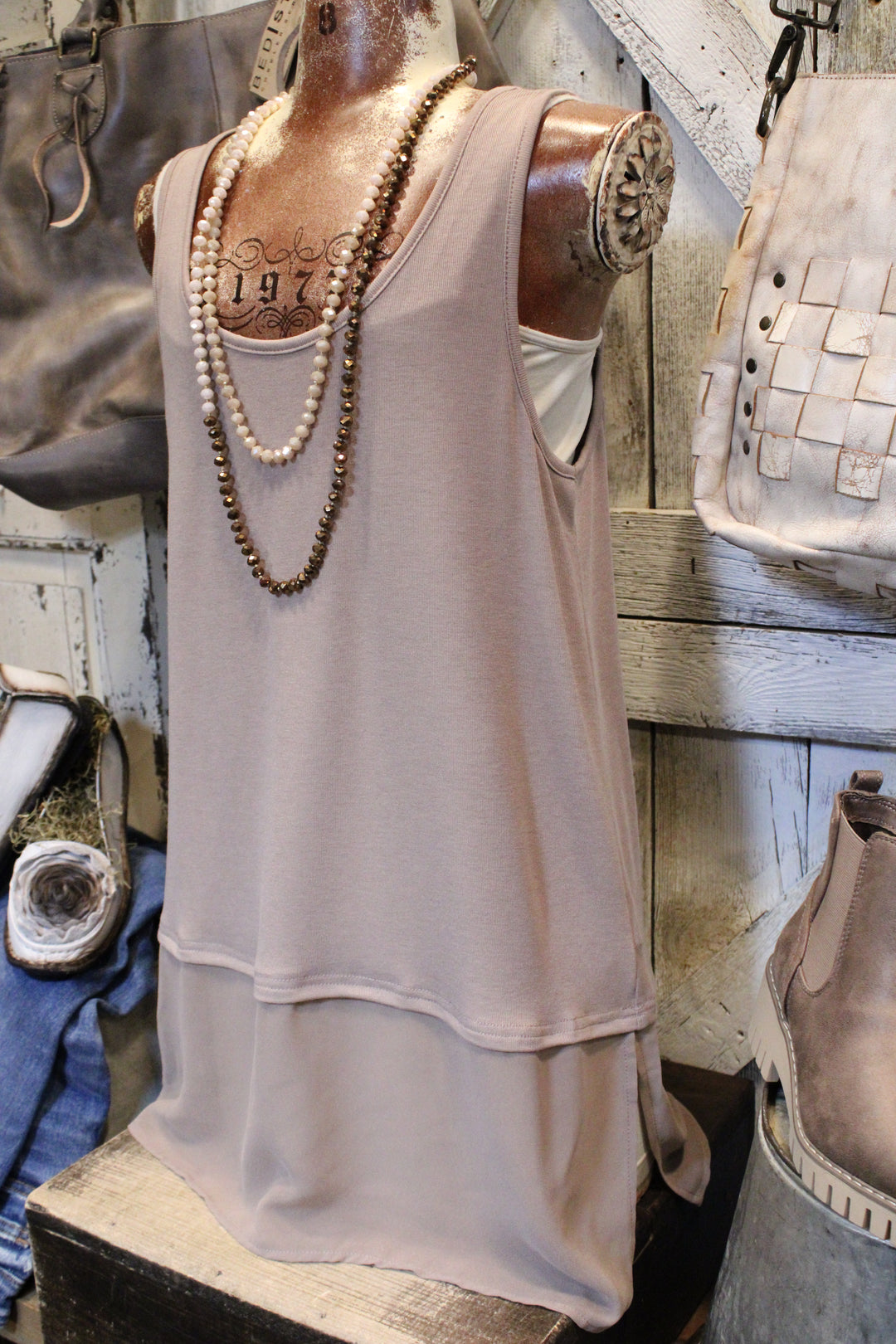 Are You Sheerious Taupe Tank