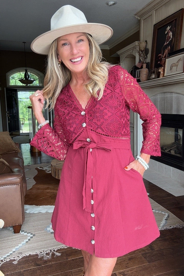 Vintage Merlot Lace Dress