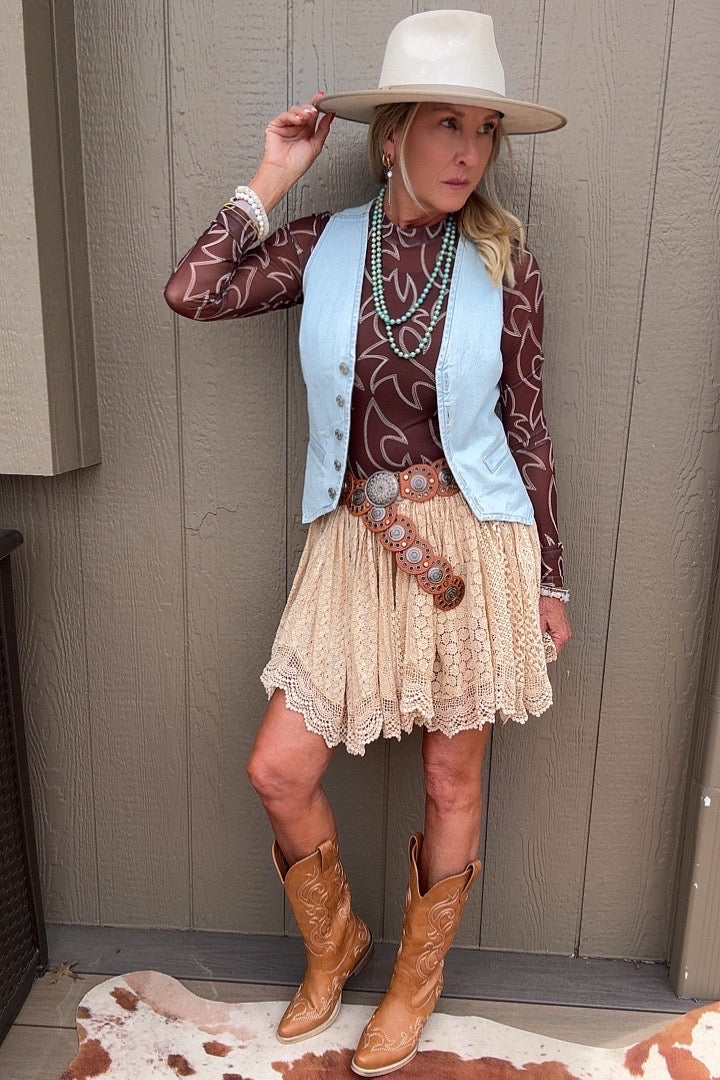 Heirloom Lace Latte Ruffle Mini Skirt
