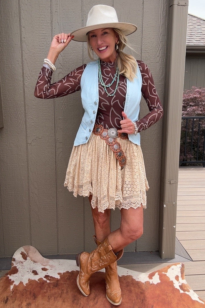 Heirloom Lace Latte Ruffle Mini Skirt
