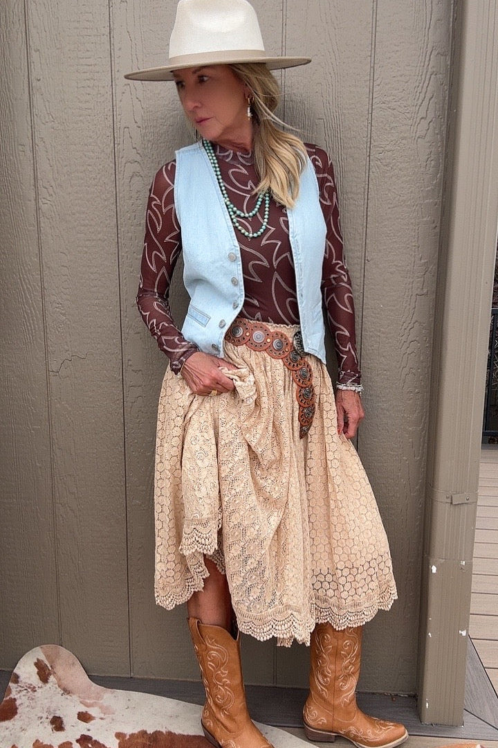 Heirloom Lace Latte Ruffle Skirt