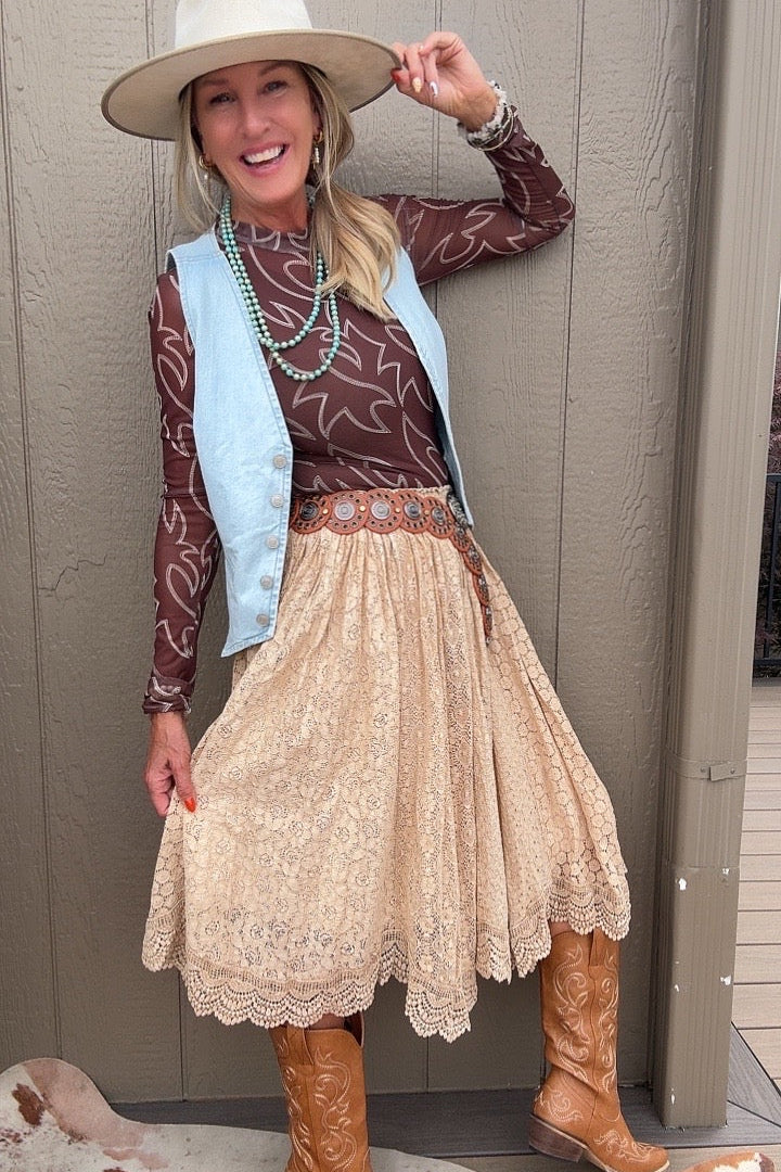 Heirloom Lace Latte Ruffle Skirt