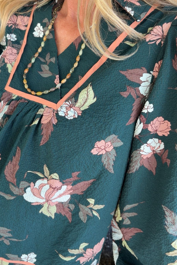Deep Lagoon Floral Blouse