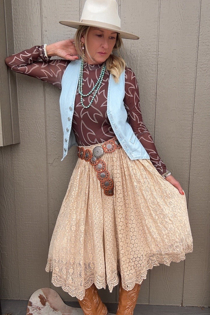 Heirloom Lace Latte Ruffle Skirt