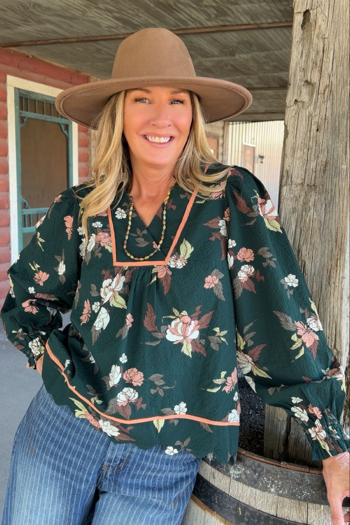 Deep Lagoon Floral Blouse