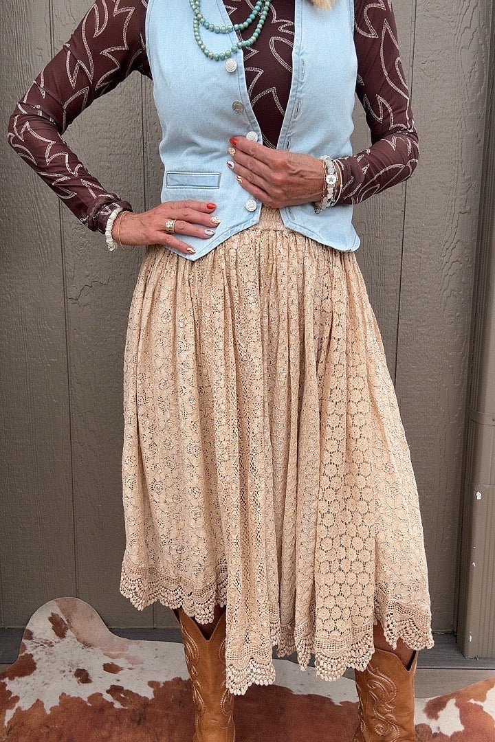 Heirloom Lace Latte Ruffle Skirt