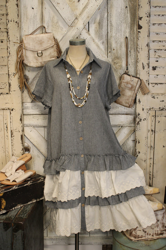 Dusty Coal Ruffle Hem Dress