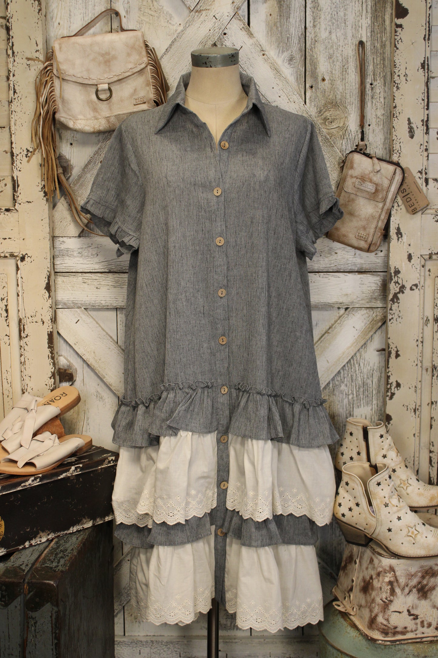Dusty Coal Ruffle Hem Dress