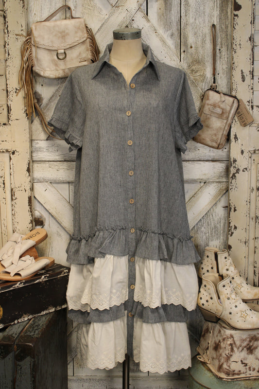 Dusty Coal Ruffle Hem Dress