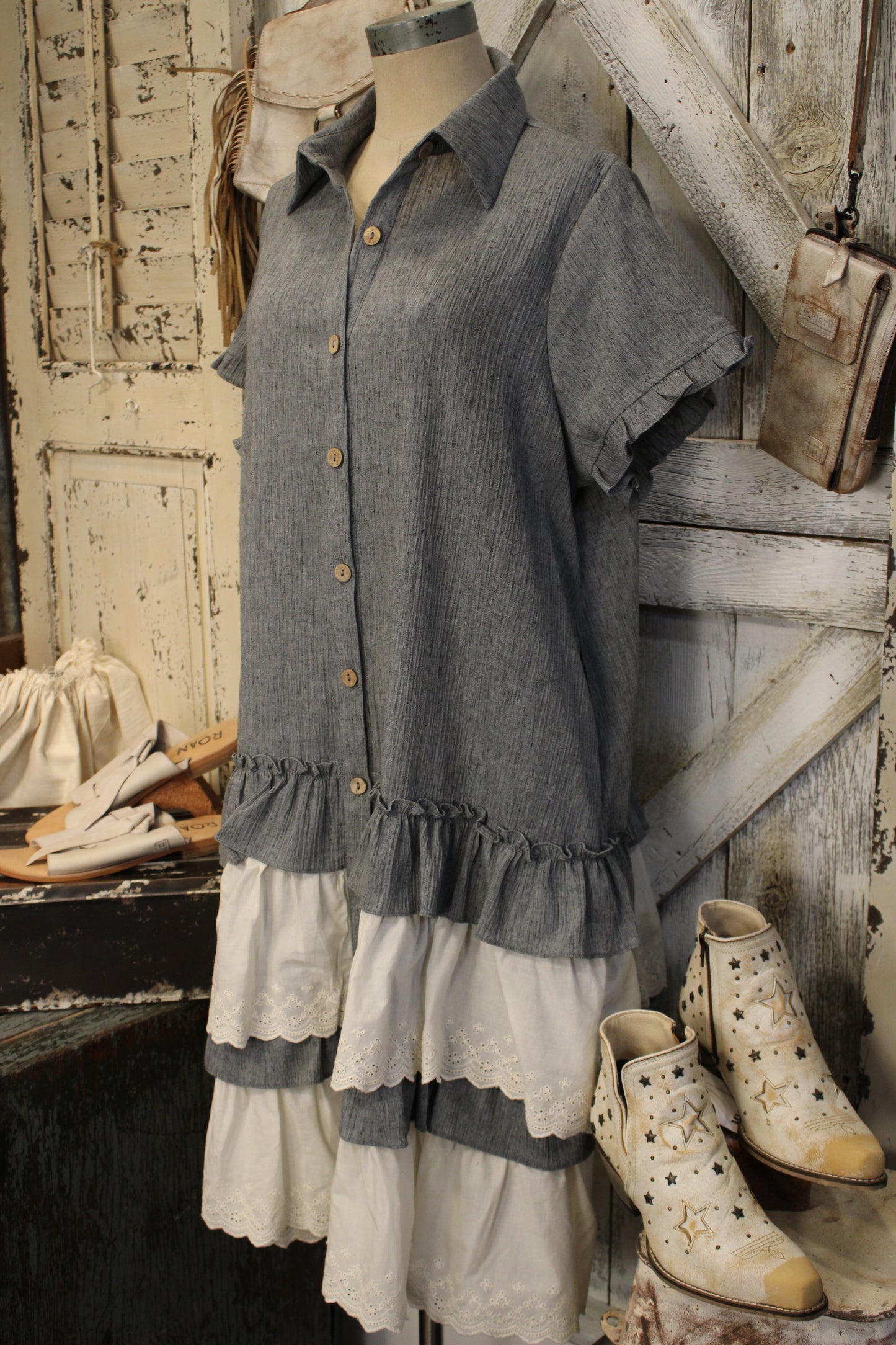 Dusty Coal Ruffle Hem Dress