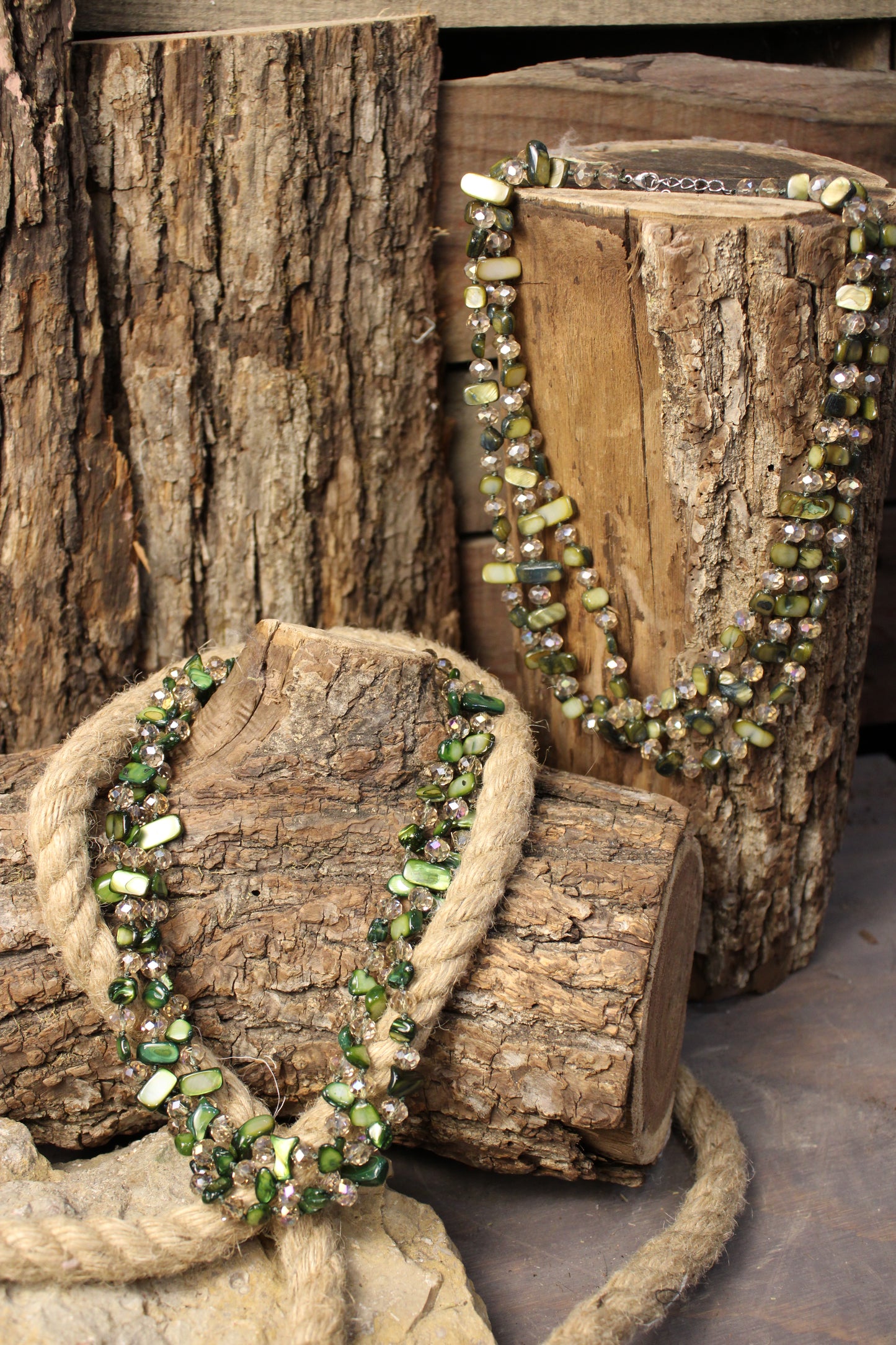 Layers Of Green Shell Crystal Necklace