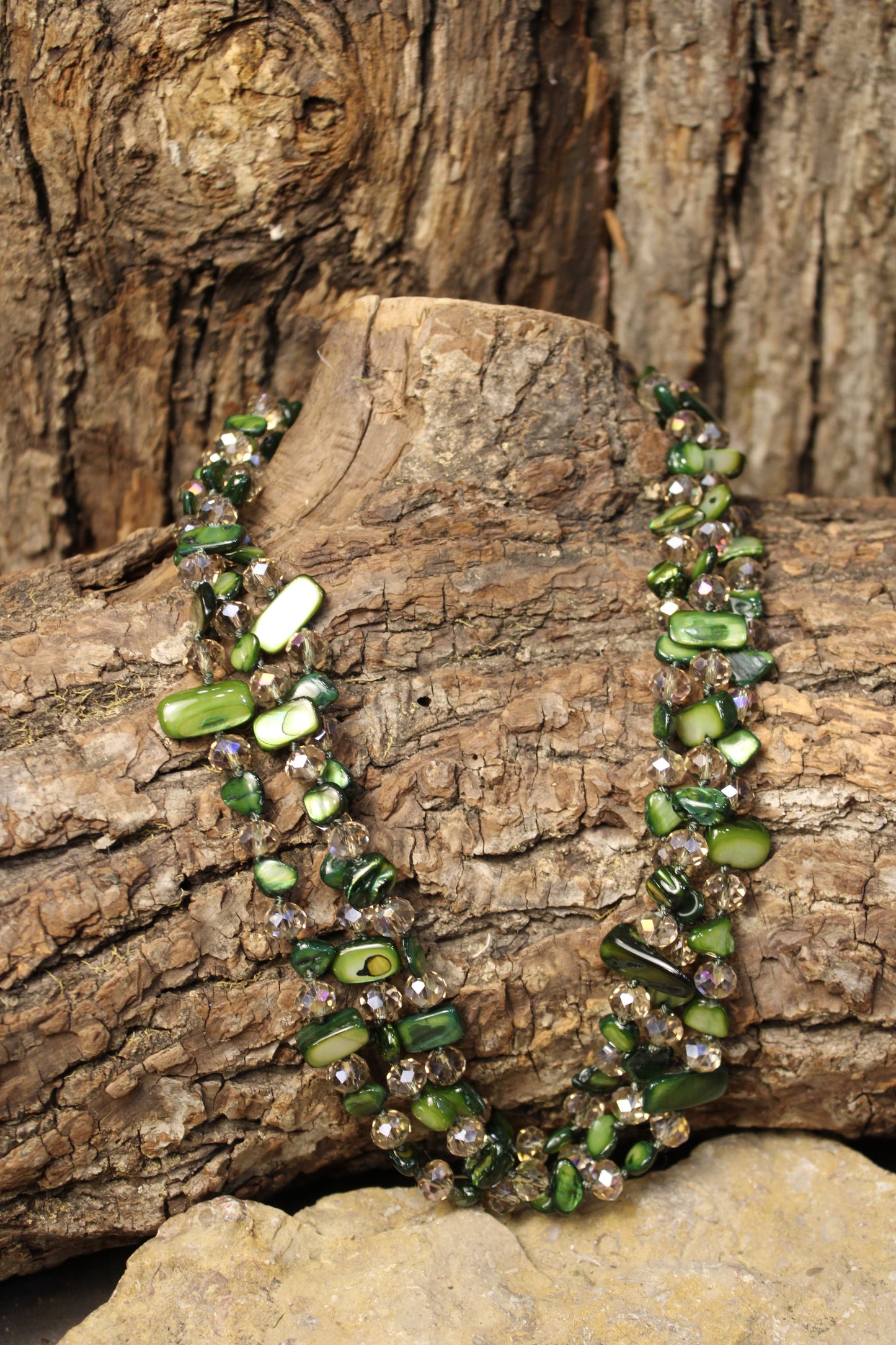 Layers Of Green Shell Crystal Necklace