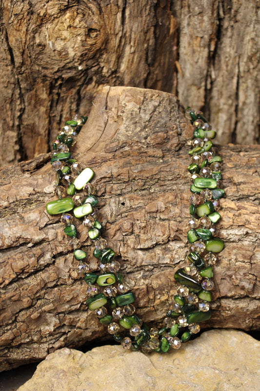 Layers Of Green Shell Crystal Necklace