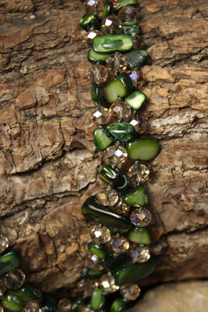 Layers Of Green Shell Crystal Necklace