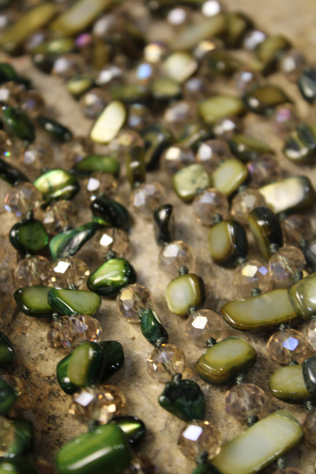 Layers Of Green Shell Crystal Necklace