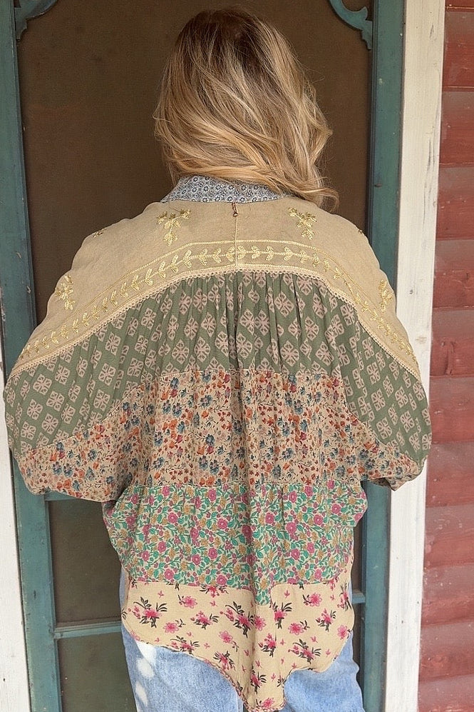 Enchanted Khaki Button Up Blouse