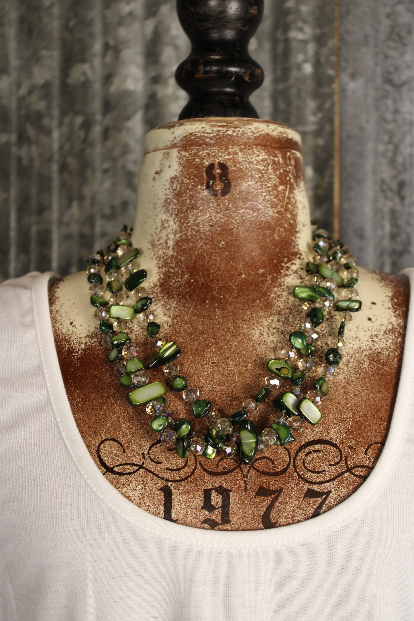 Layers Of Green Shell Crystal Necklace