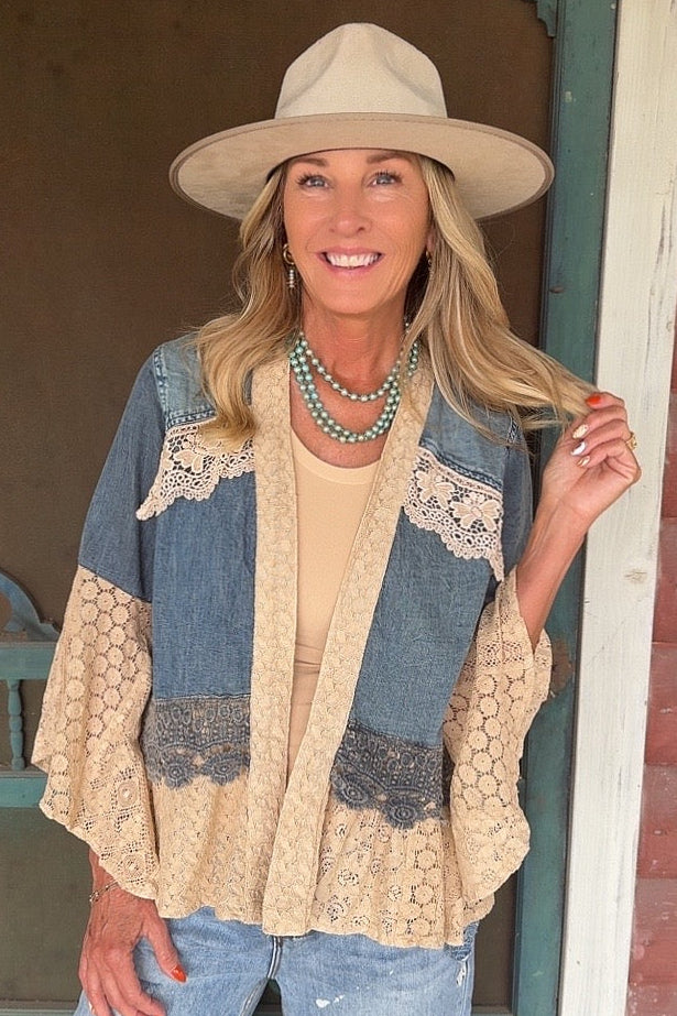 Sagebrush Lace And Denim Kimono