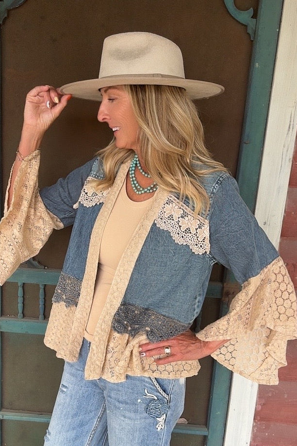 Sagebrush Lace And Denim Kimono