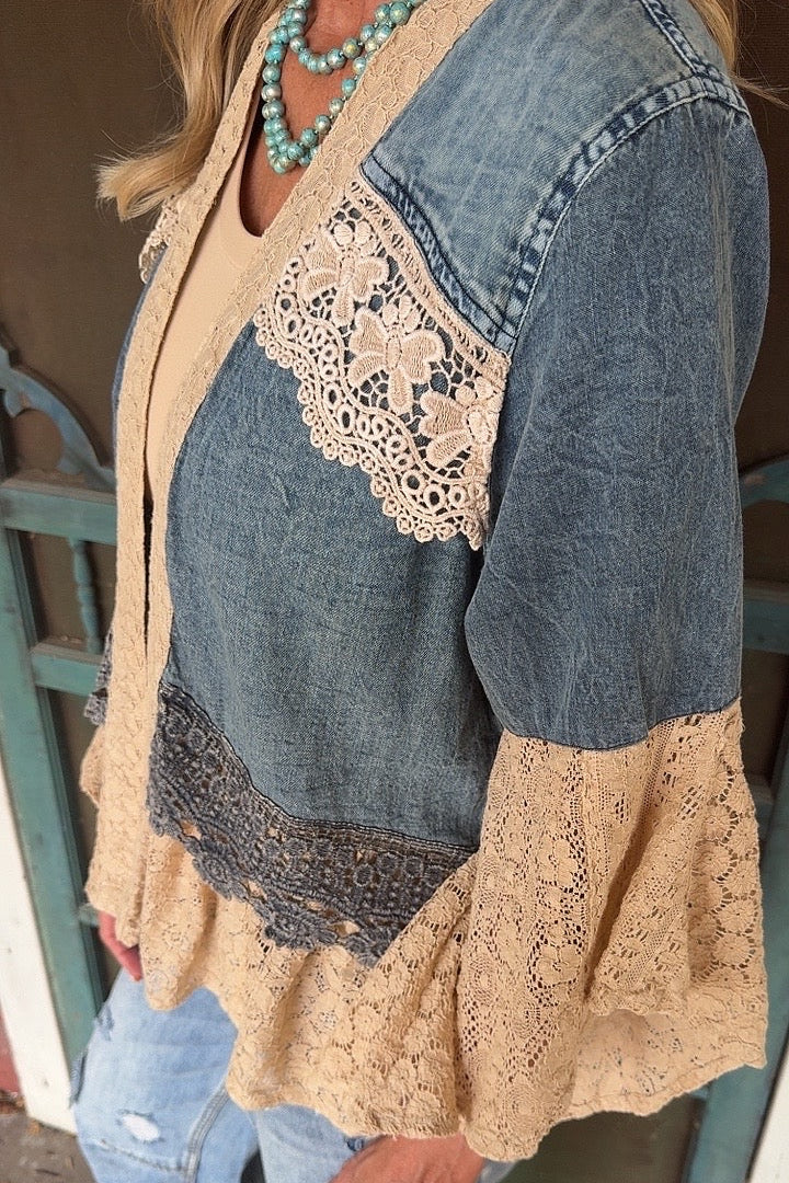 Sagebrush Lace And Denim Kimono