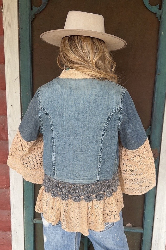 Sagebrush Lace And Denim Kimono