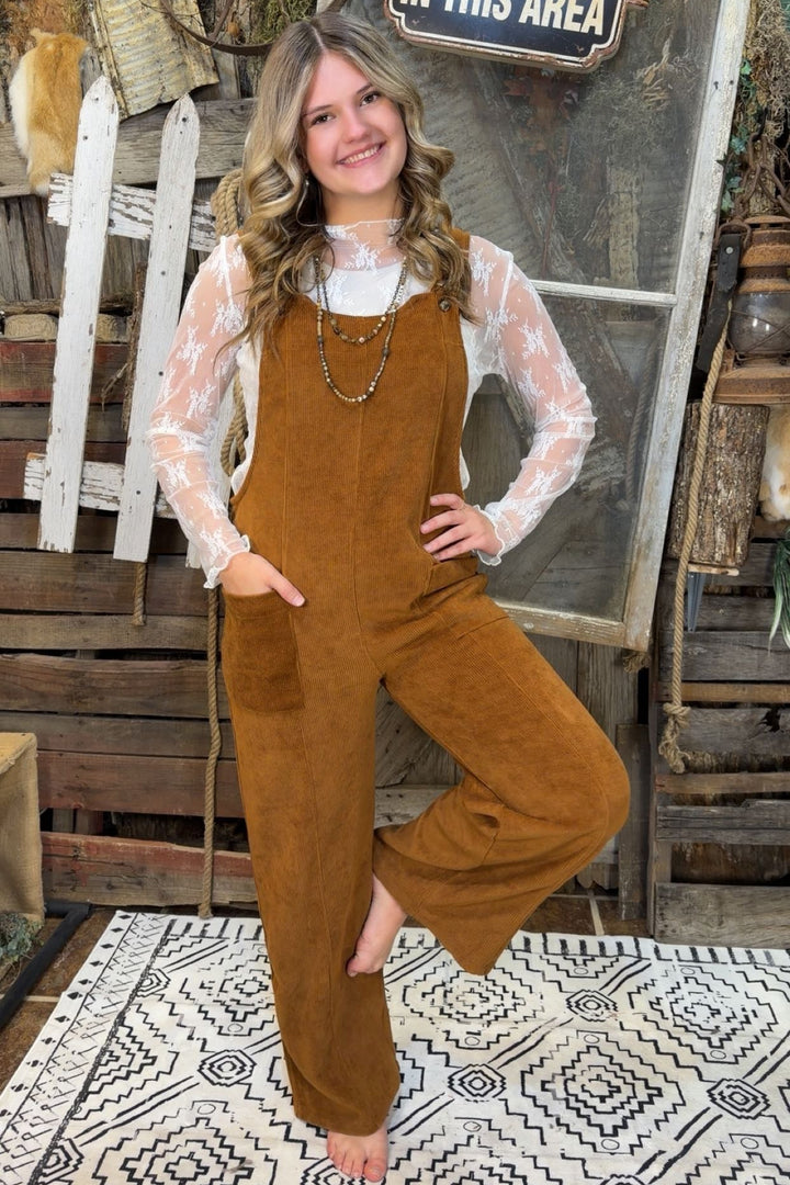 Warm Walnut Corduroy Overalls