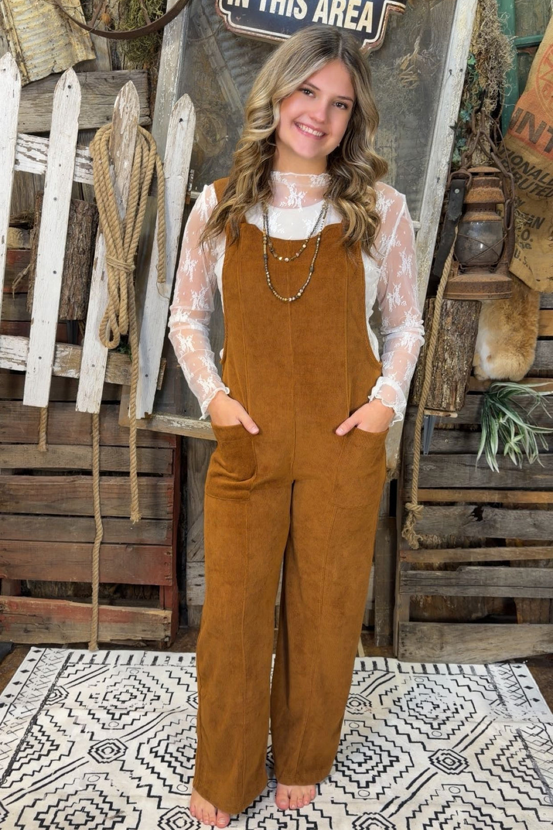 Warm Walnut Corduroy Overalls