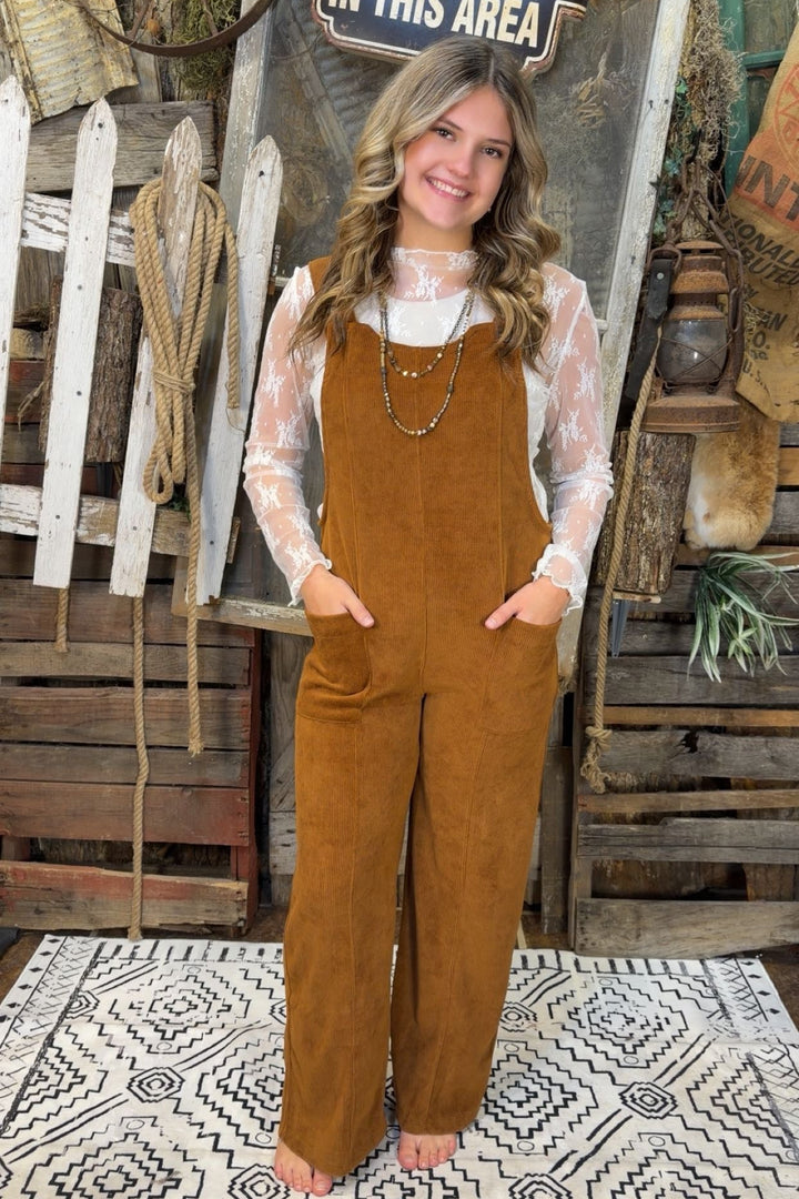 Warm Walnut Corduroy Overalls