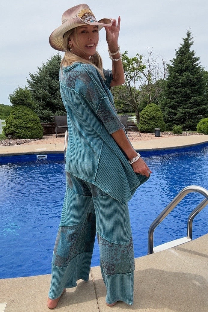 Teal Dream Waffle Pants