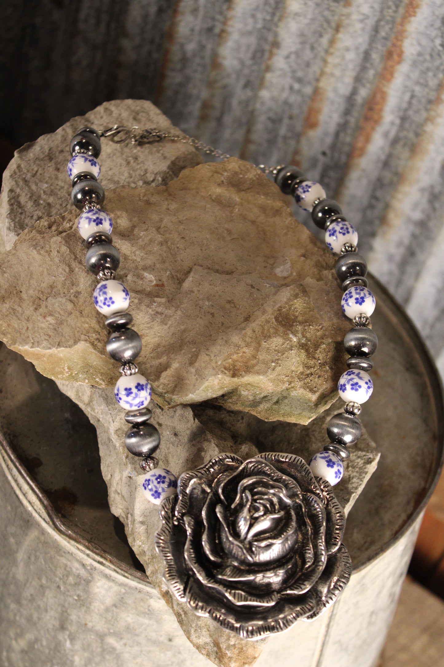 Savannah Silver Rose Necklace